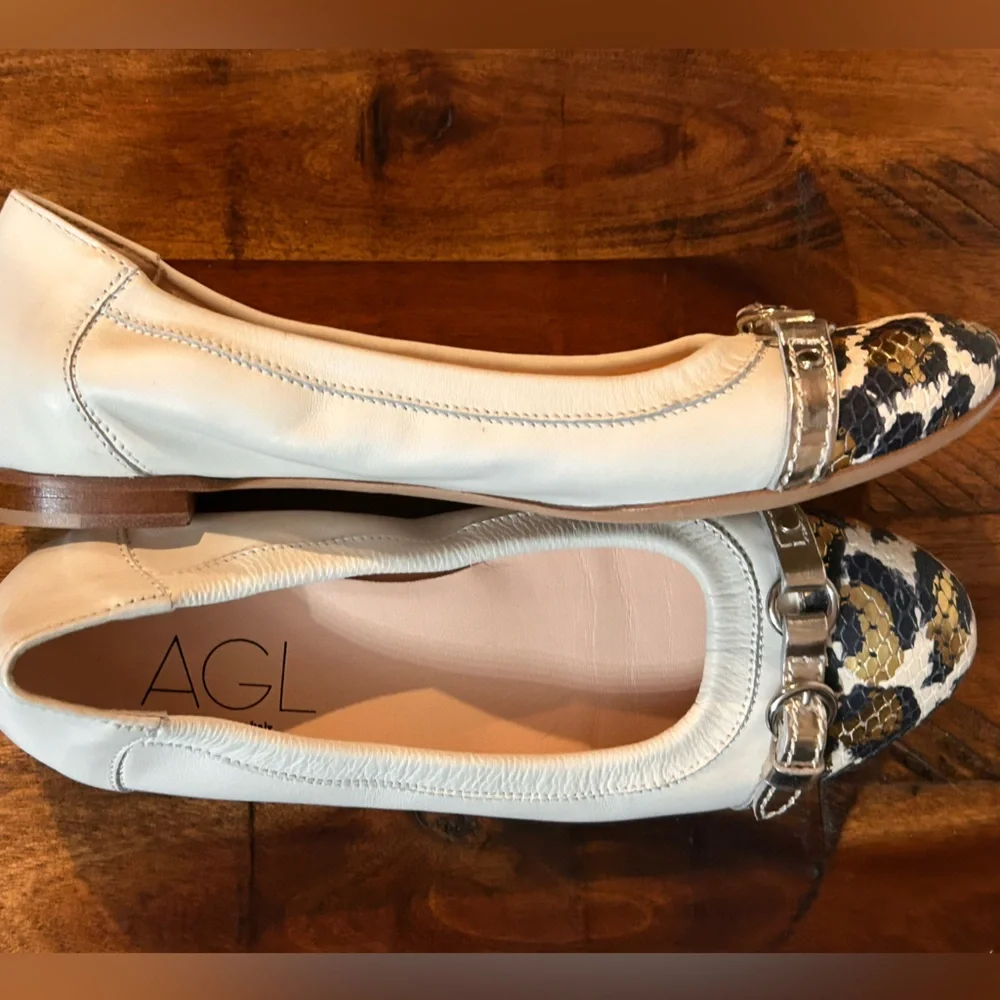 AGL Leather Flats with Leopard Cap Toe - Picture 8 of 12